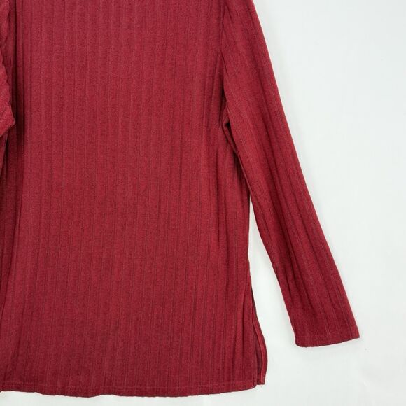 Women’s Red Ribbed Long Sleeve Tunic Top Size L Stretch Knit w/ Side Slits - Picture 15 of 16